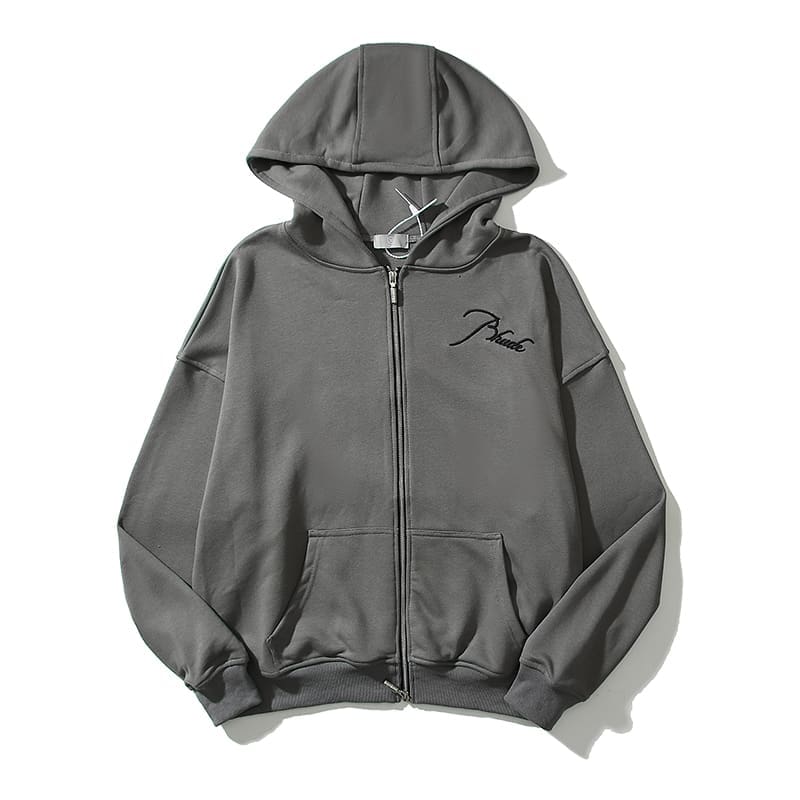 Rhude Bullet Zipper Embroidered Hoodie American High Street Fashion