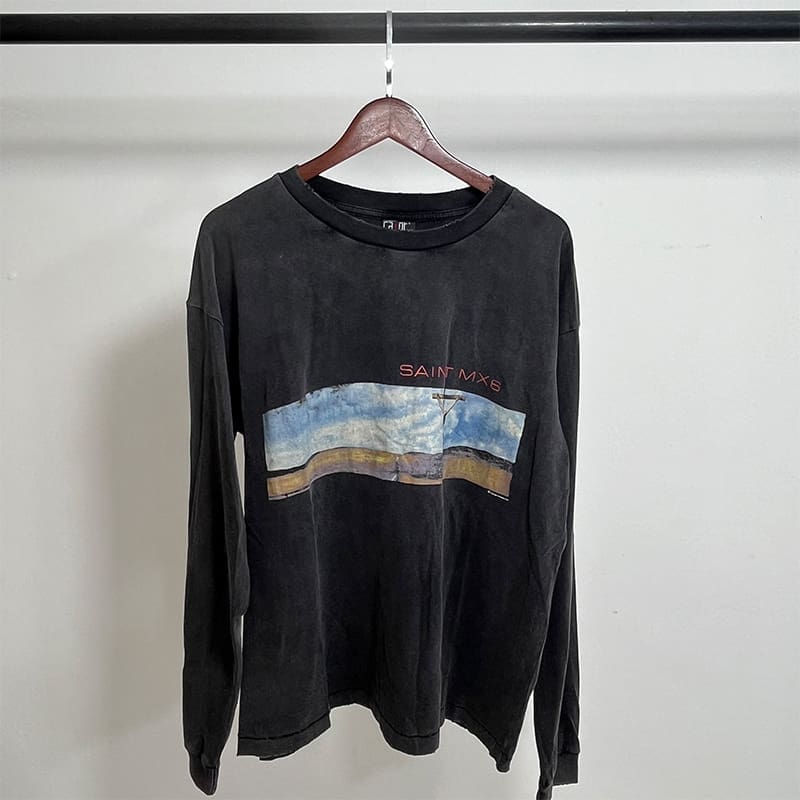 Saint Michael American-Style Distressed Long-Sleeved T-Shirt for Men and Women