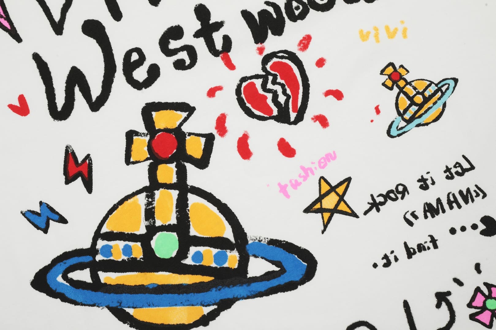 Vivienne Westwood Graffiti Inkjet Printed Saturn T-Shirt for Men and Women