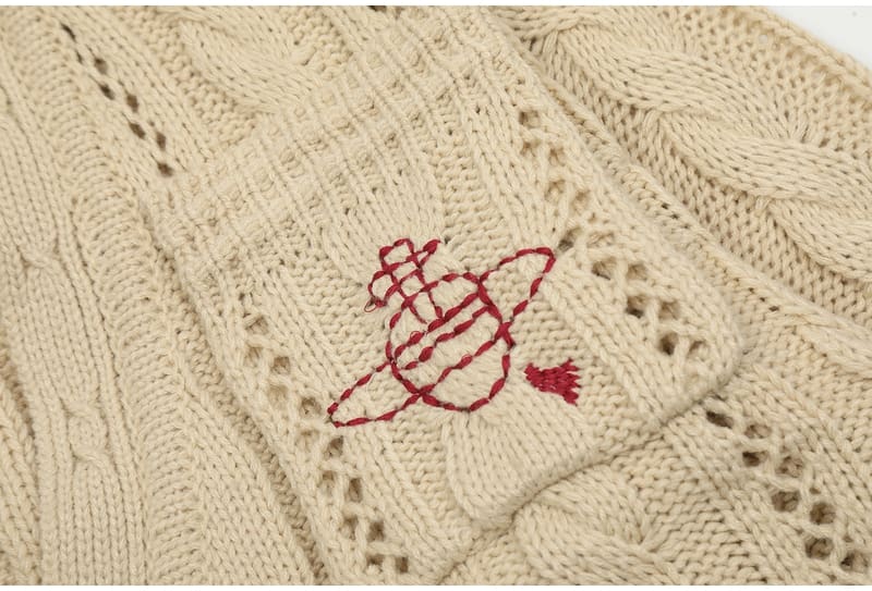 Vivienne Westwood Loose V-Neck Cardigan Hollow Design Knitted Sweater for Men and Women