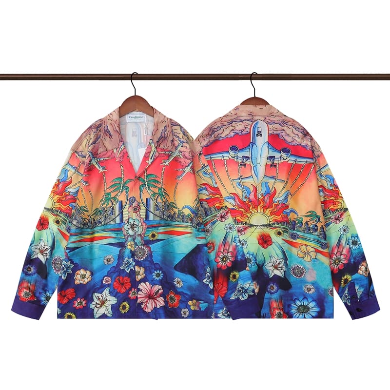 Casablanca Flower Shirt Spring and Autumn Vacation Beach Shirt for Men