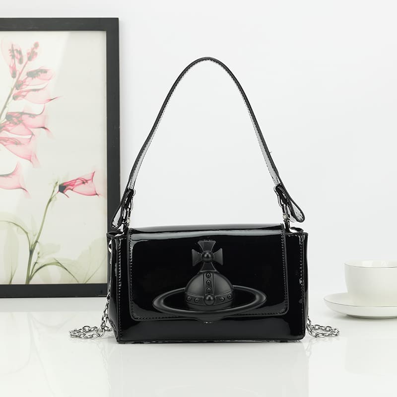 Vivienne Westwood Crocodile Pattern Small Square Bag Saturn Chain Shoulder Bag