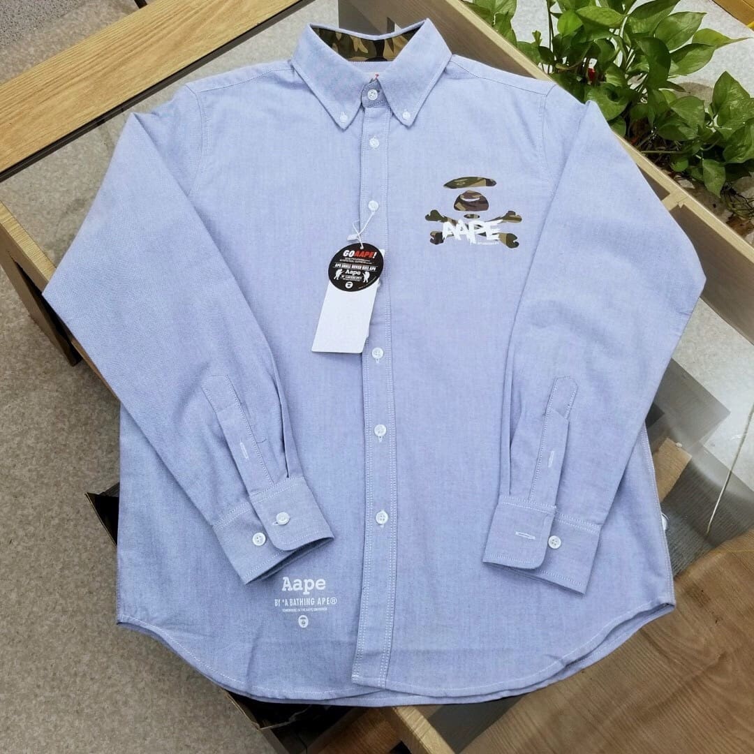 Aape Camouflage Stitching Letter Printed Long Sleeve Shirt for Men and Women