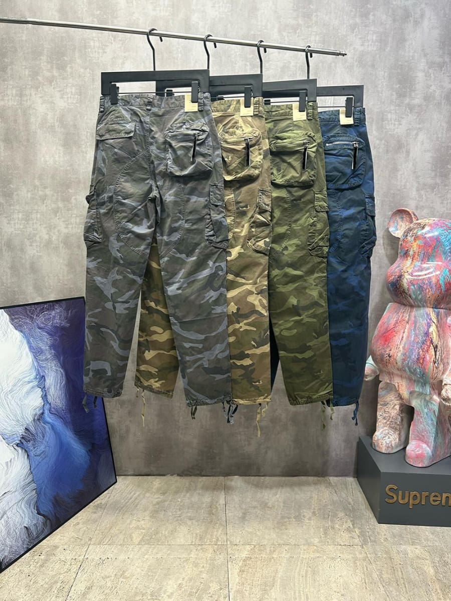 Stone Island Multi-Pocket Camouflage Cargo Pants Washed Straight Casual Trousers