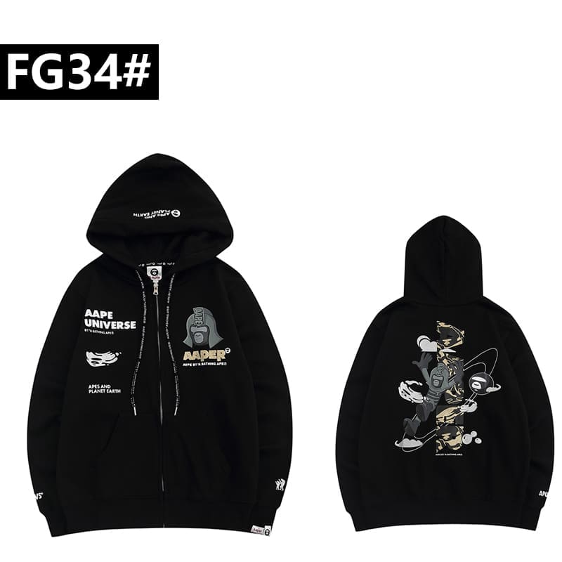 AAPE Cartoon Print Zipper Hoodie for Men and Women