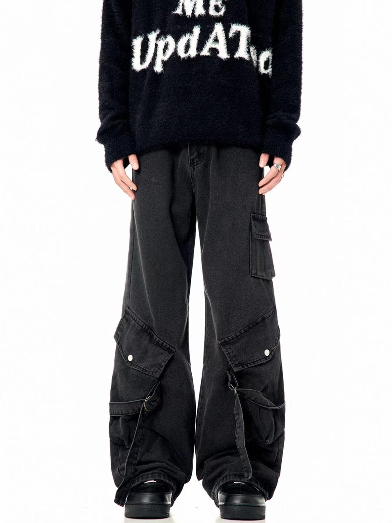 Vujade style washed distressed Vintage jeans wide leg men’s and women’s same American style loose vibe trousers