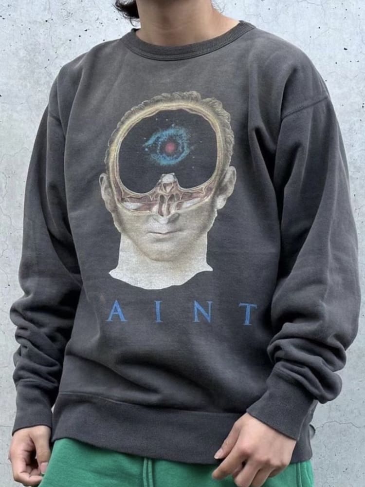 Saint Michael Retro Fleece-Lined Crew Neck Sweater for Men and Women