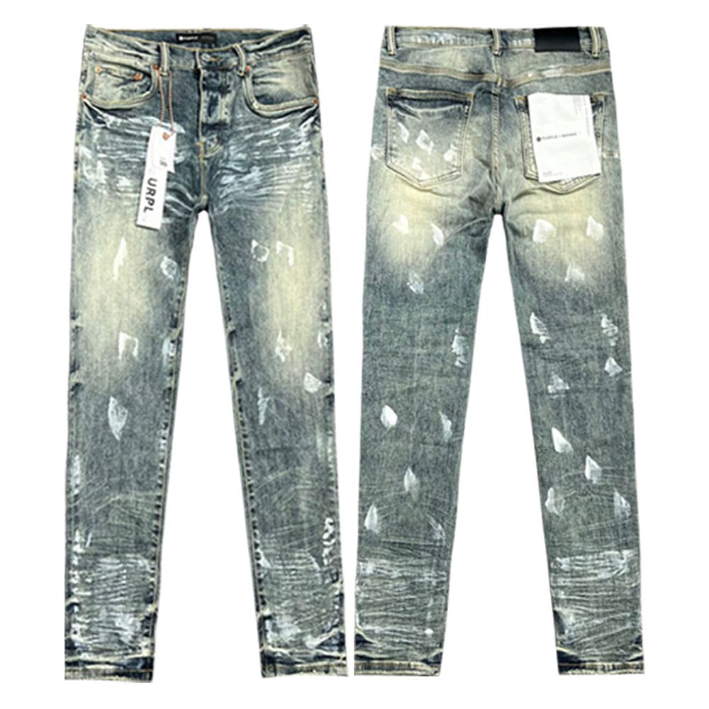 pu*re b*and slim stretch jeans with washed ink splash for men and women