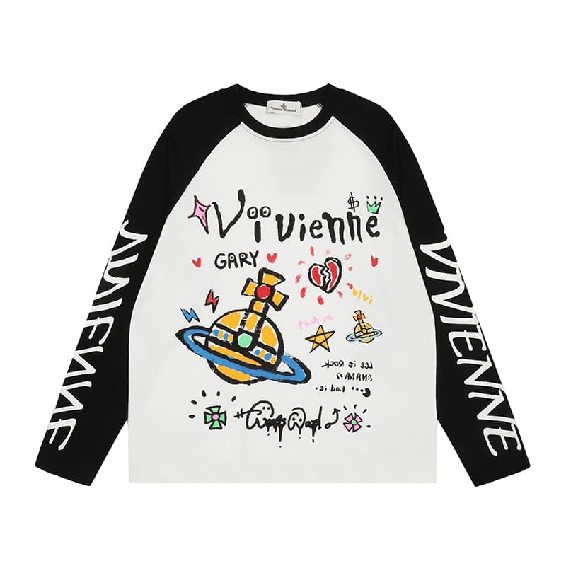 Vivienne Westwood Splash-Ink Embroidered Long Sleeve T-Shirt for Men and Women
