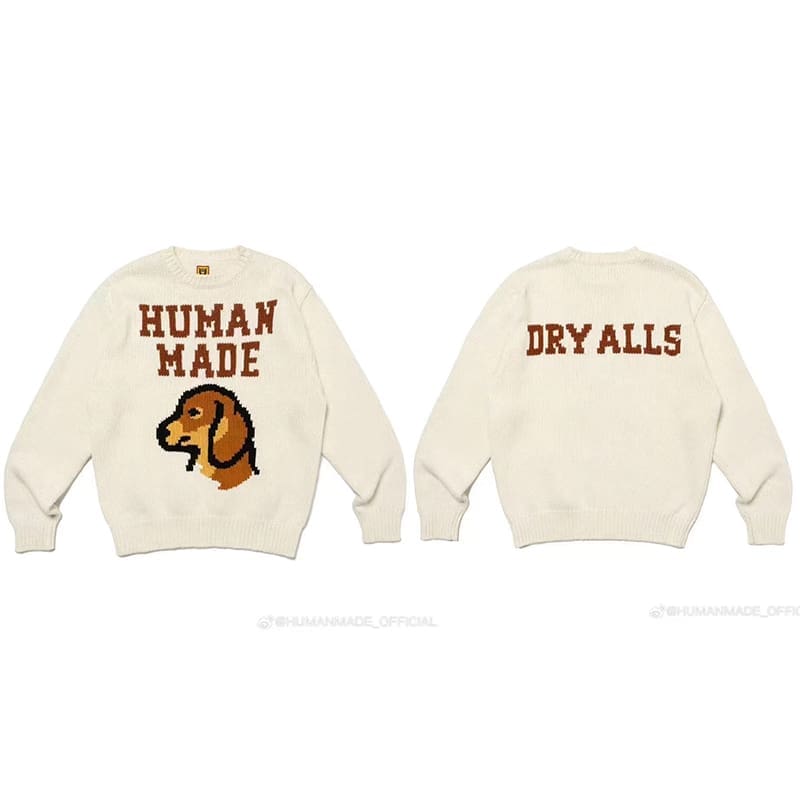 Human Made Cartoon Jacquard Sweater Niche Trendy Round Neck for Couples