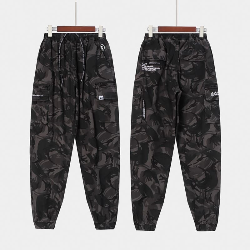 AAPE Camouflage Multi-Pocket Military Workwear Pants for Men and Women