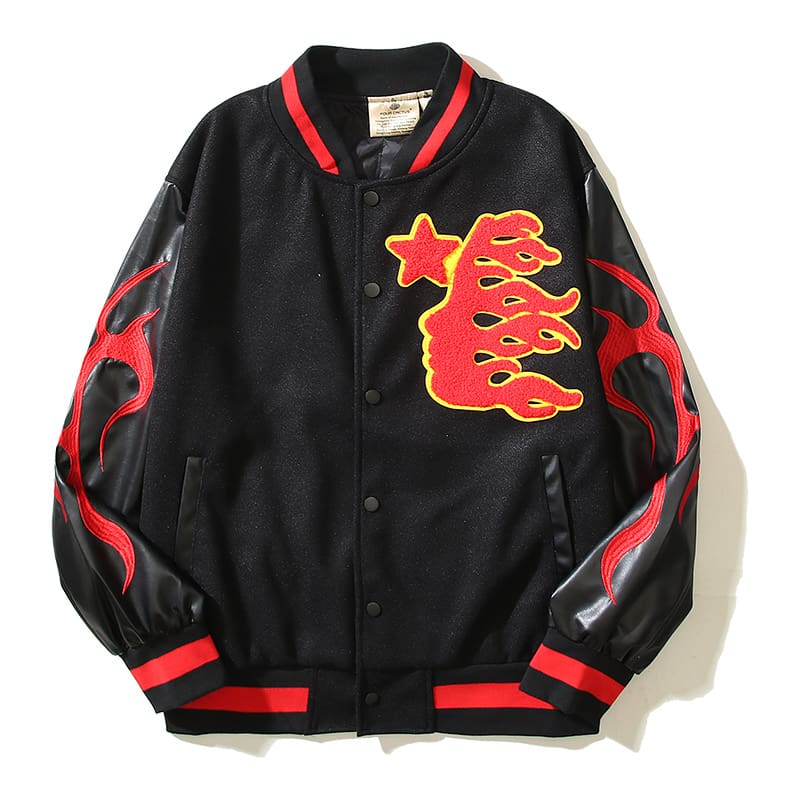 INS American high street HELL side goddess tiger head embroidered LOGO stitching color blocking baseball uniform jacket coat