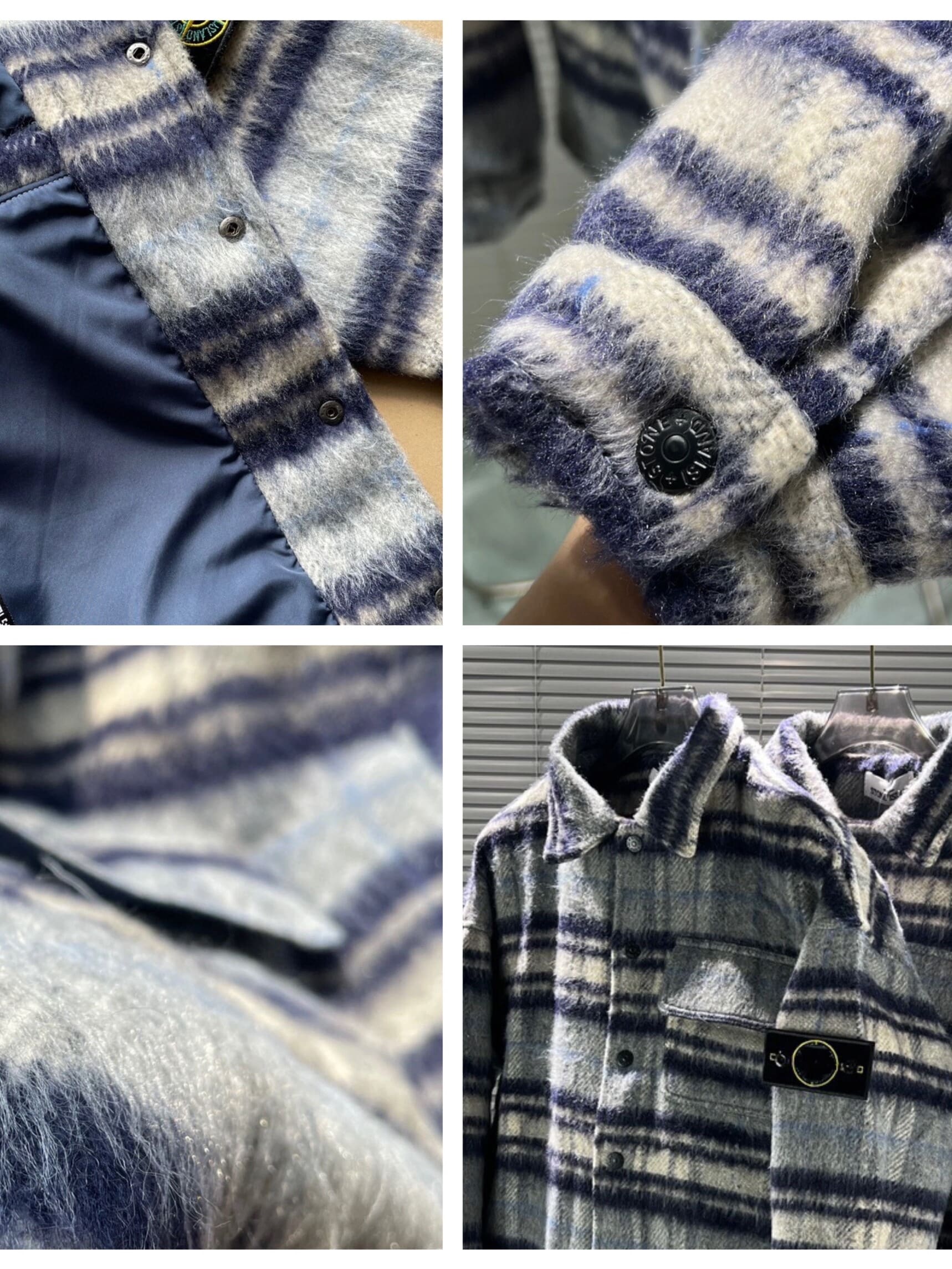 Stone Island Plaid Mohair Wool Long Sleeve Shirt Jacket