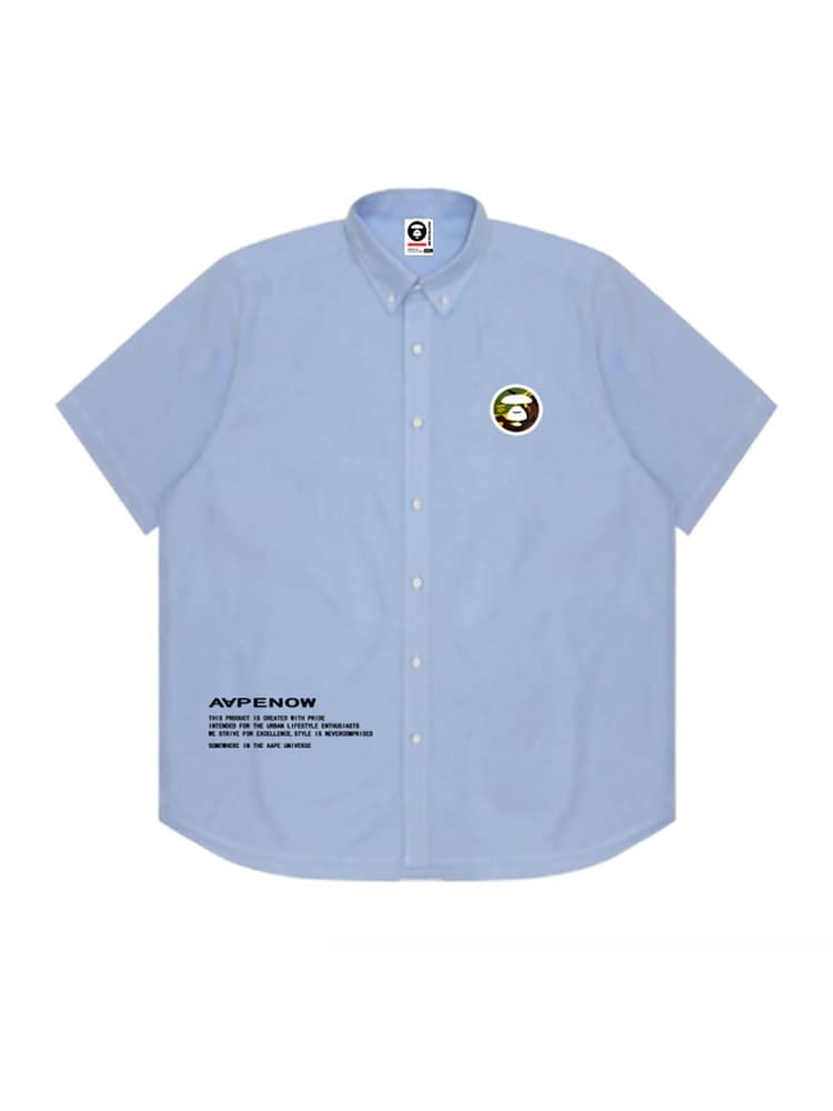 AAPE Loose Cotton Oxford Short Sleeve Shirt for Men and Women