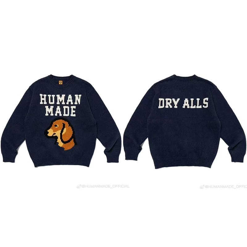 Human Made Cartoon Jacquard Sweater Niche Trendy Round Neck for Couples