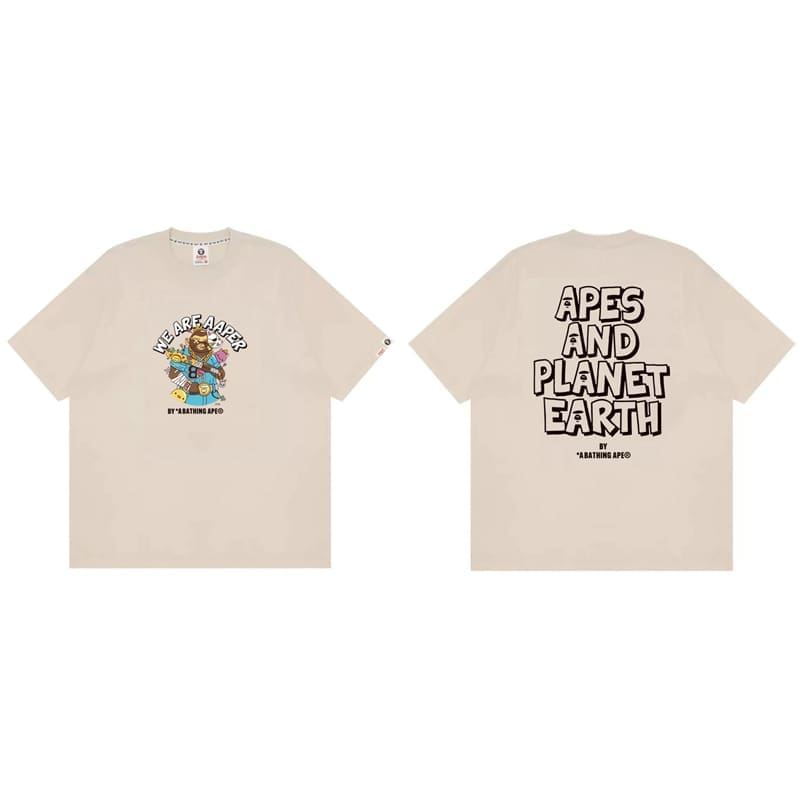 AAPE Ape Head Badge Printed Short Sleeve T-Shirt for Men and Women