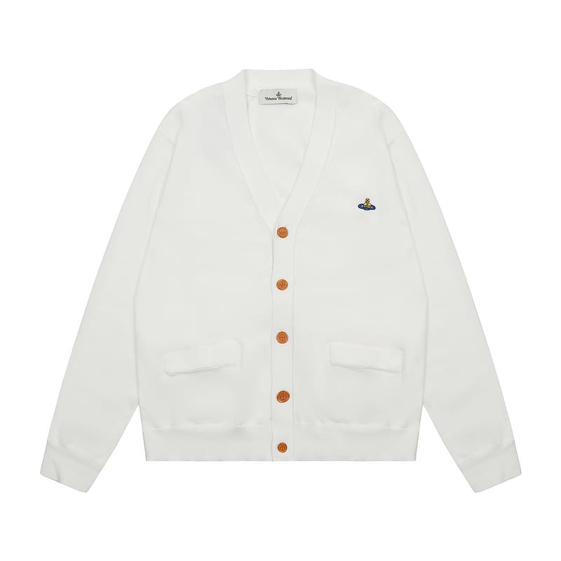 Vivienne Westwood Saturn Embroidery Loose Knitted Cardigan Sweater for Spring and Autumn