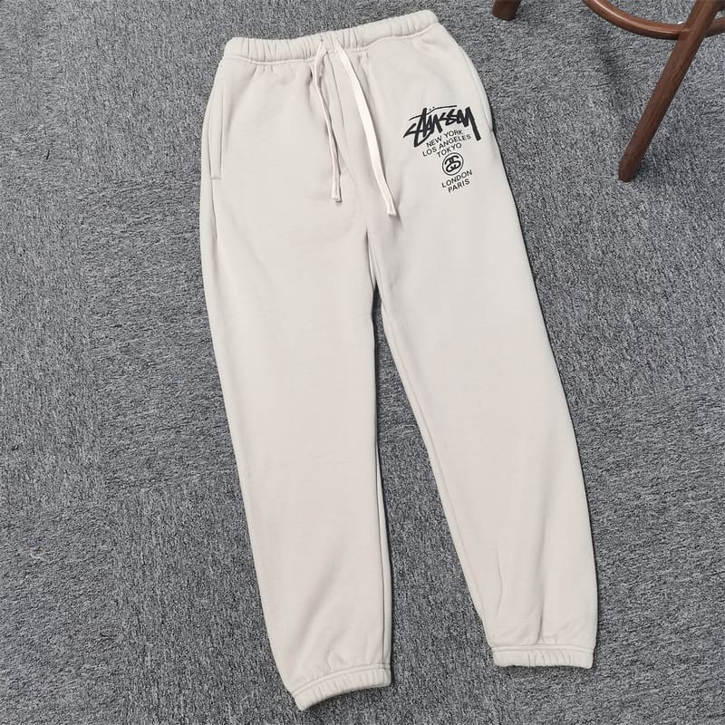 Stussy Sweatpants World Cruise High Street Fleece-Lined Loose Tapered Pants for Men and Women