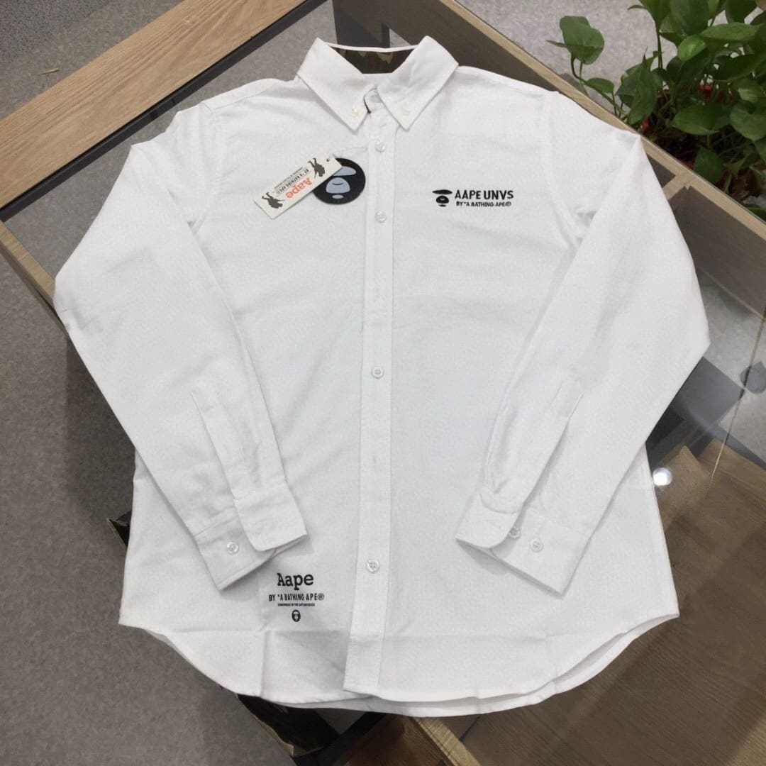 Aape Camouflage Stitching Letter Printed Long Sleeve Shirt for Men and Women