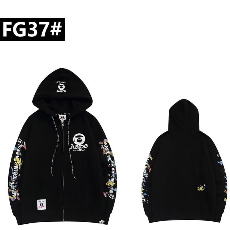 AAPE Cartoon Print Zipper Hoodie for Men and Women