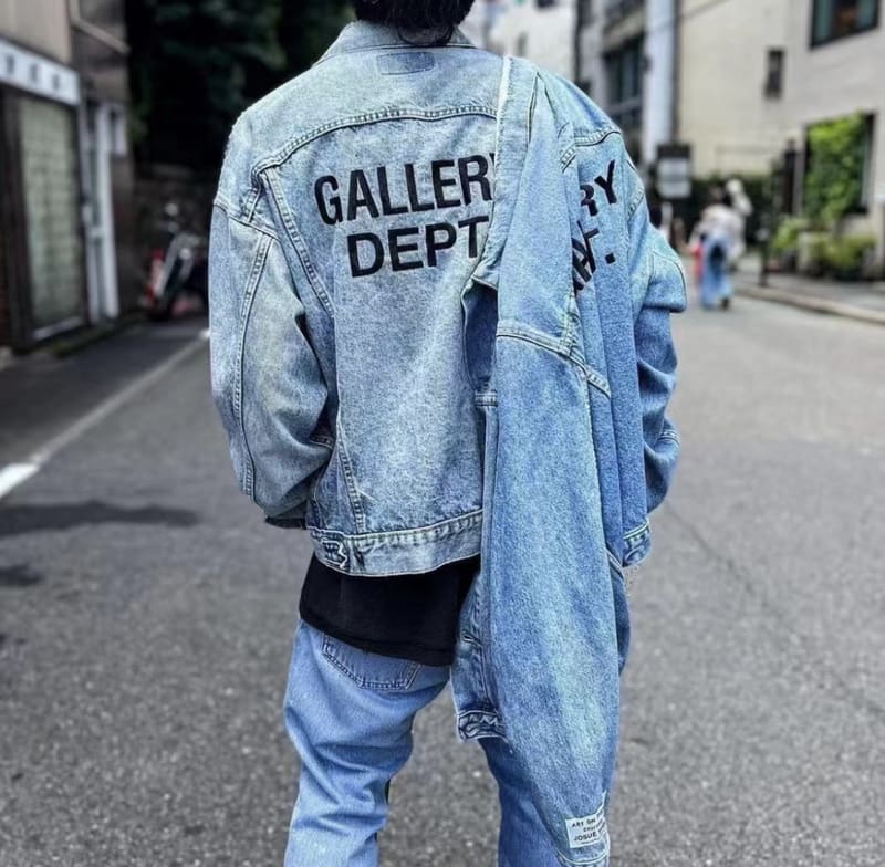 Gallery Dept Letter Embroidery Distressed Denim Jacket for Men