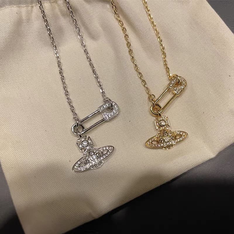 Vivienne Westwood Saturn Pin Necklace Clavicle Chain for Women