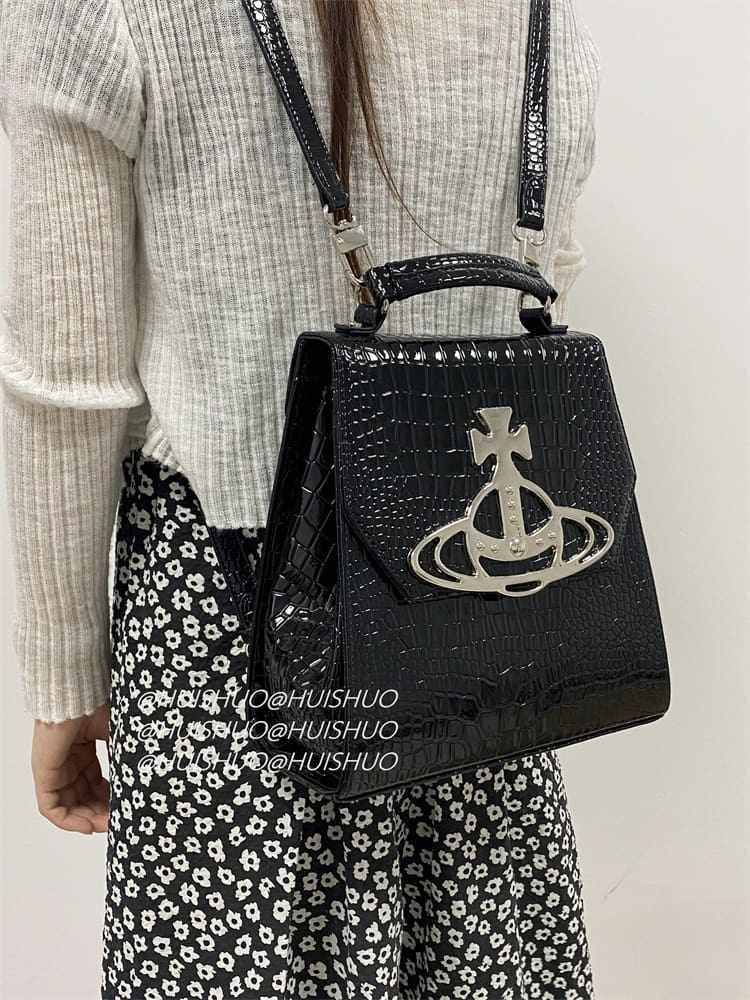 Vivienne Westwood Crocodile Pattern Baguette Shoulder Bag Saturn Chain Design