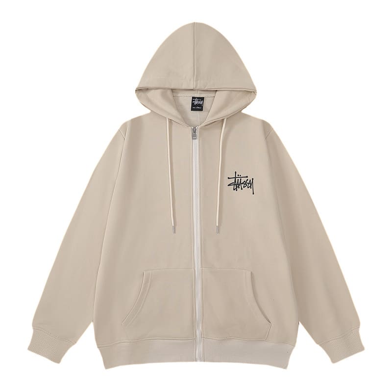 Stussy Letter Print Cotton Cardigan Sweater Hooded Coat