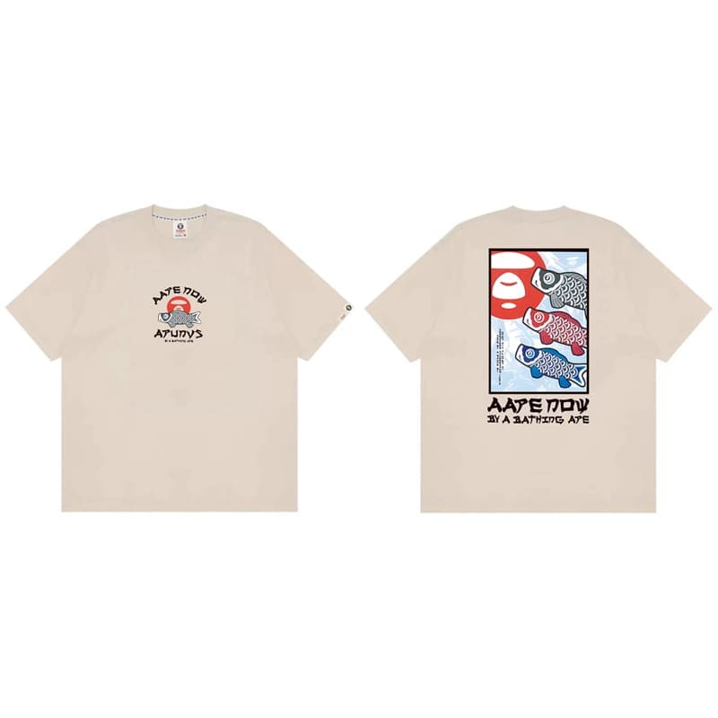 Aape Badge Print Short Sleeve T-Shirt Letter Ape Head Design for Men and Women 1