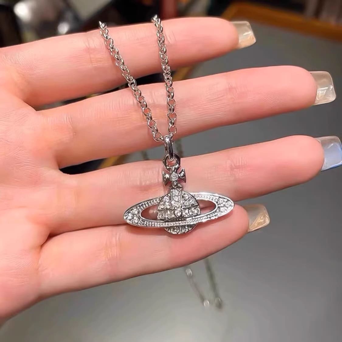 Vivienne Westwood Saturn Pearl Necklace Silver