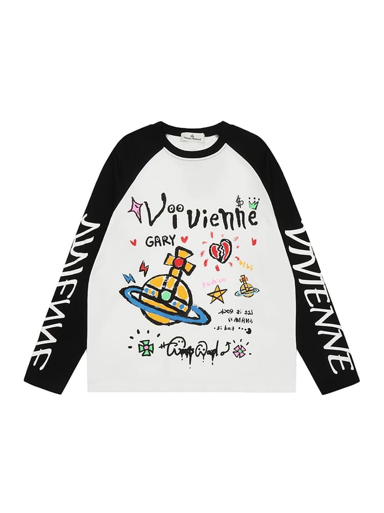 Vivienne Westwood Splash-Ink Embroidered Long Sleeve T-Shirt for Men and Women