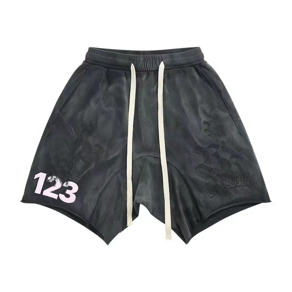RRR123 Distressed Drawstring Shorts Casual Sports Loose Shorts
