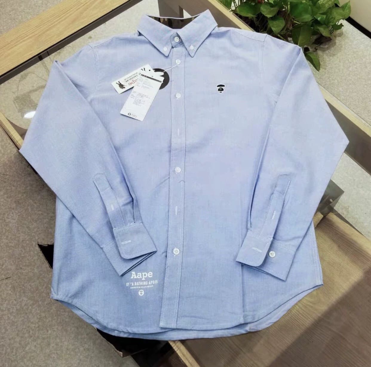 Aape Camouflage Stitching Letter Printed Long Sleeve Shirt for Men and Women