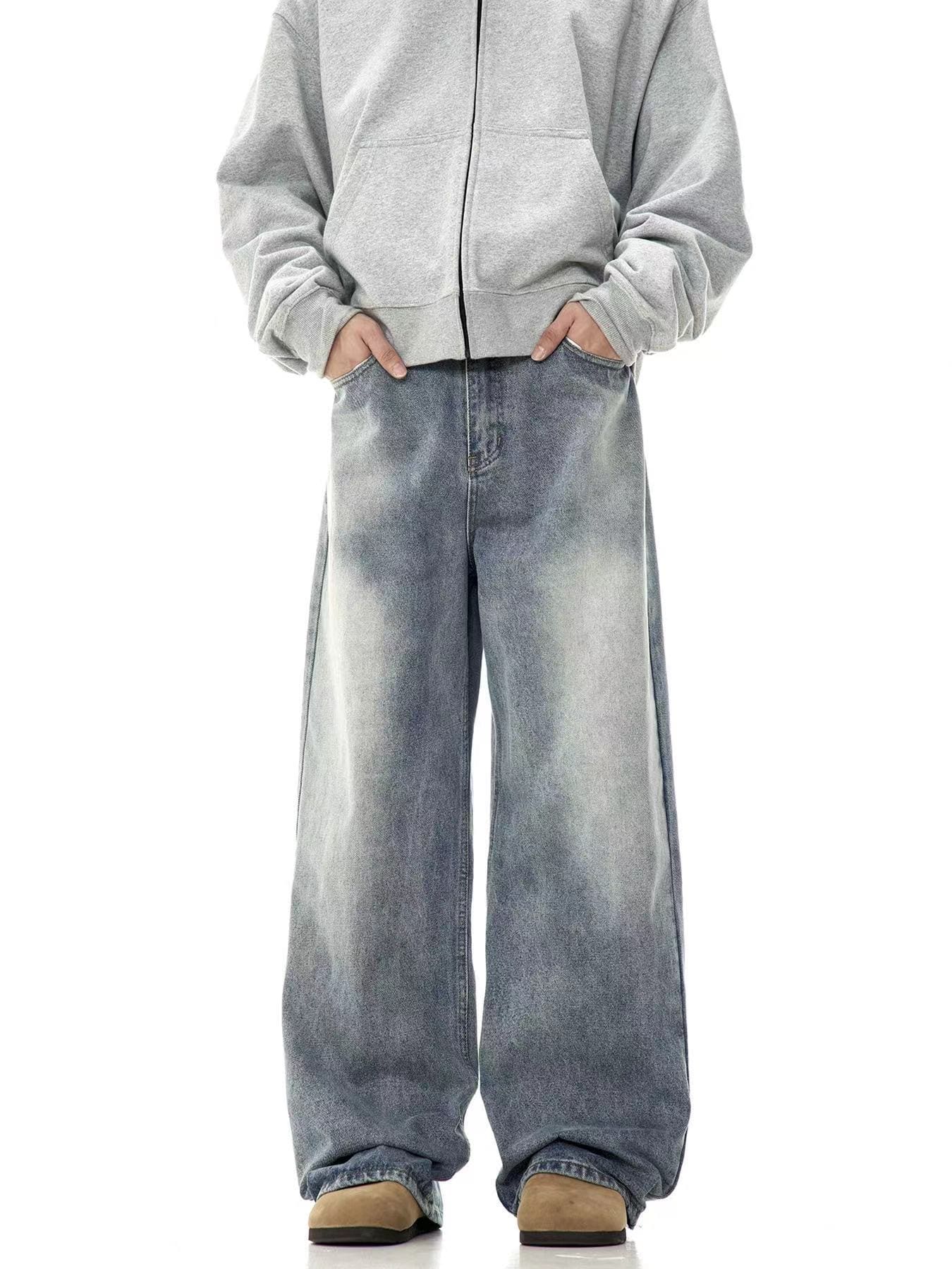 Vujade style washed distressed Vintage jeans wide leg men’s and women’s same American style loose vibe trousers