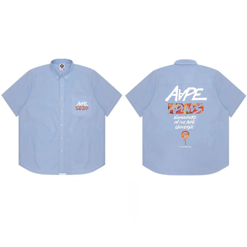 AAPE Loose Cotton Oxford Short Sleeve Shirt for Men and Women