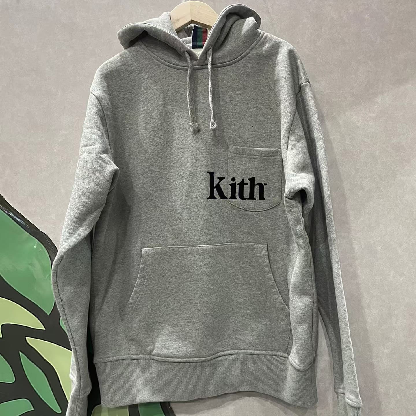 2024 Kith flocking logo multi-pocket hooded sweater men’s couple fleece-lined drop-shoulder sleeve loose pullover hoodie