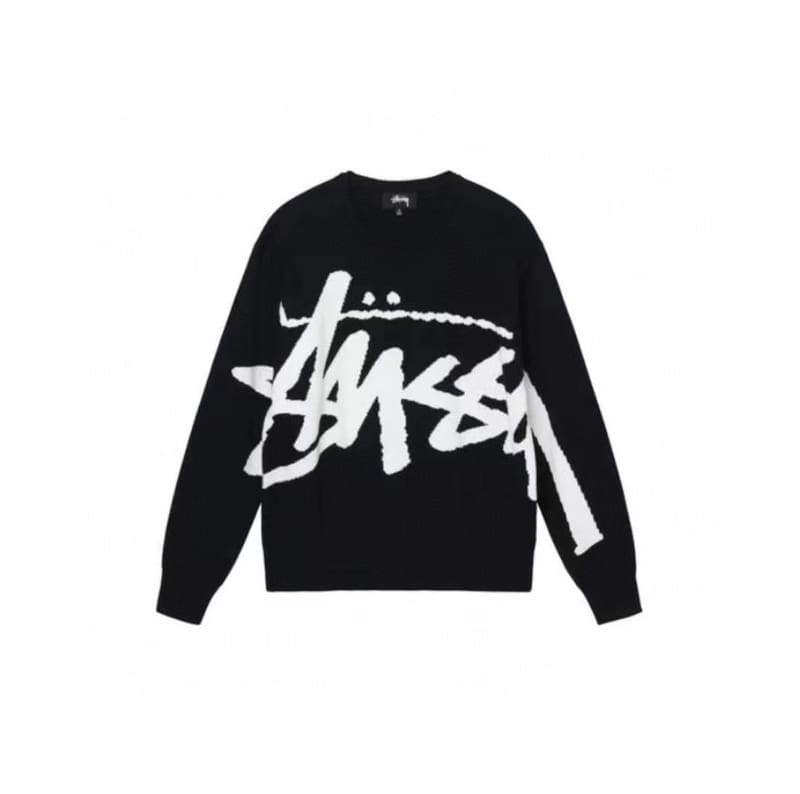 Stussy American High Street Cursive Script Letter Jacquard Hip Hop Sweater