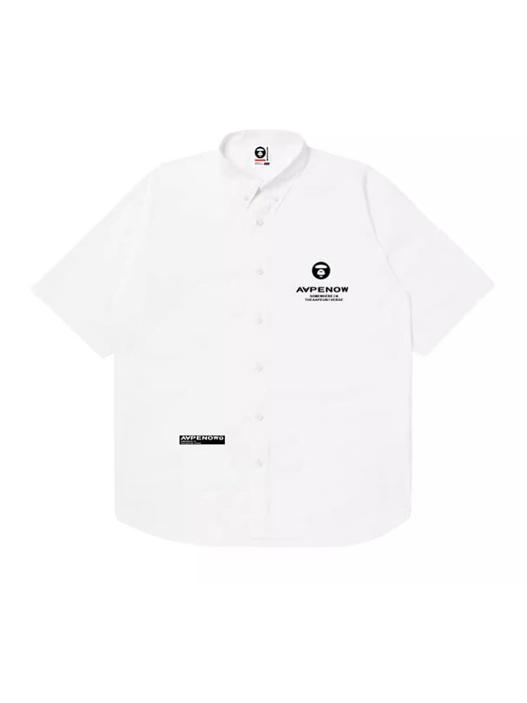 AAPE Loose Cotton Oxford Short Sleeve Shirt for Men and Women