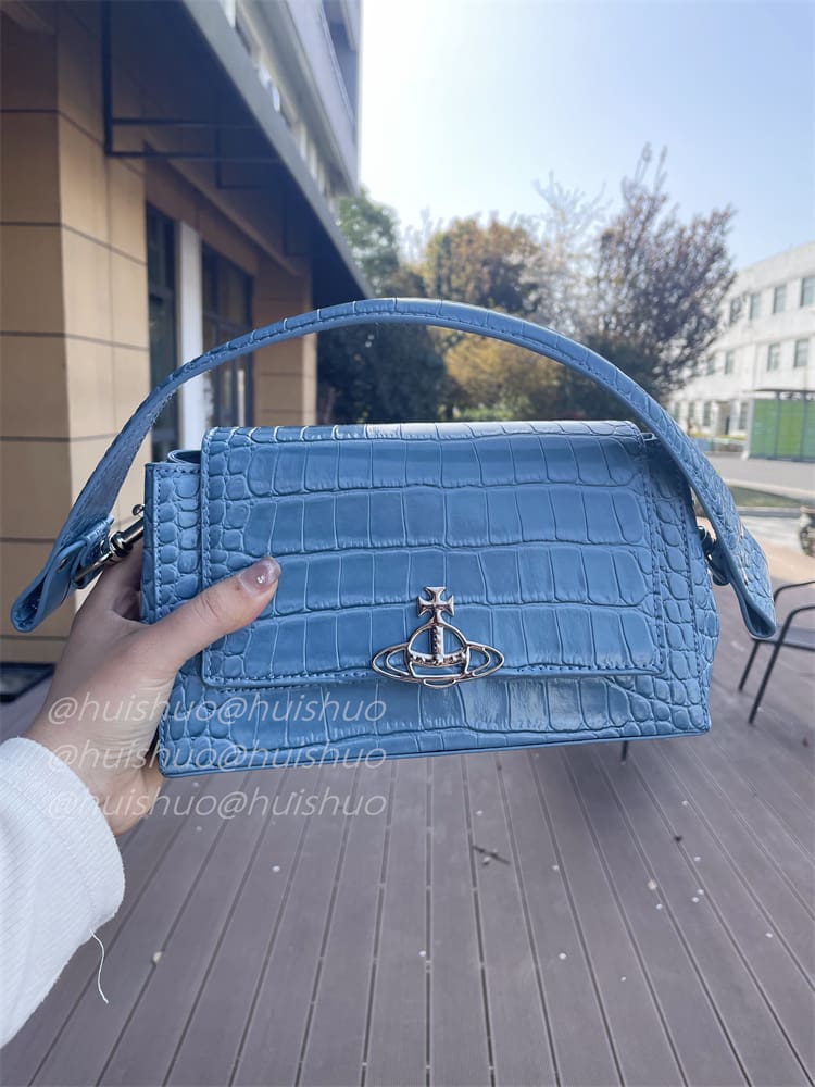 Vivienne Westwood Crocodile Pattern Baguette Shoulder Bag Saturn Chain Design