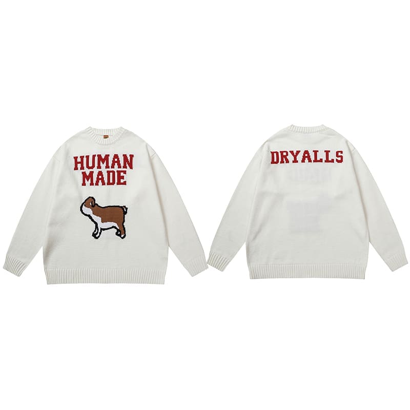 Human Made Cartoon Jacquard Sweater Niche Trendy Round Neck for Couples