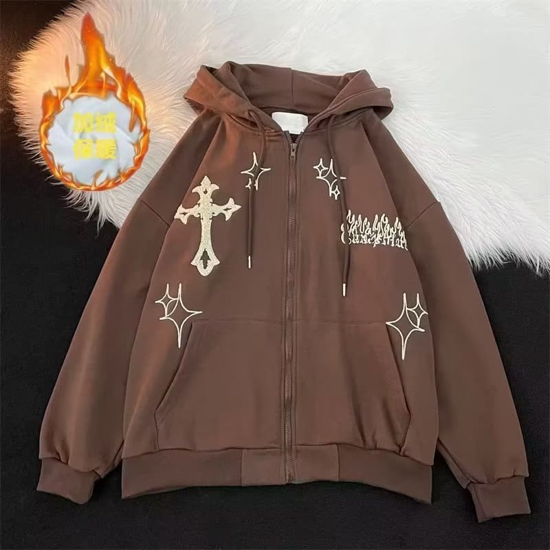 Retro Street Oversized Letter Print Hoodie Men’s Fashion Jacket