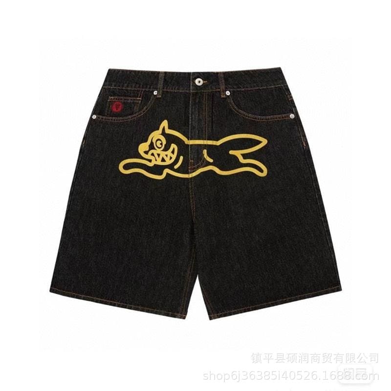 ICECREAM Flying Dog Print Wide Leg Denim Trousers for Men and Women