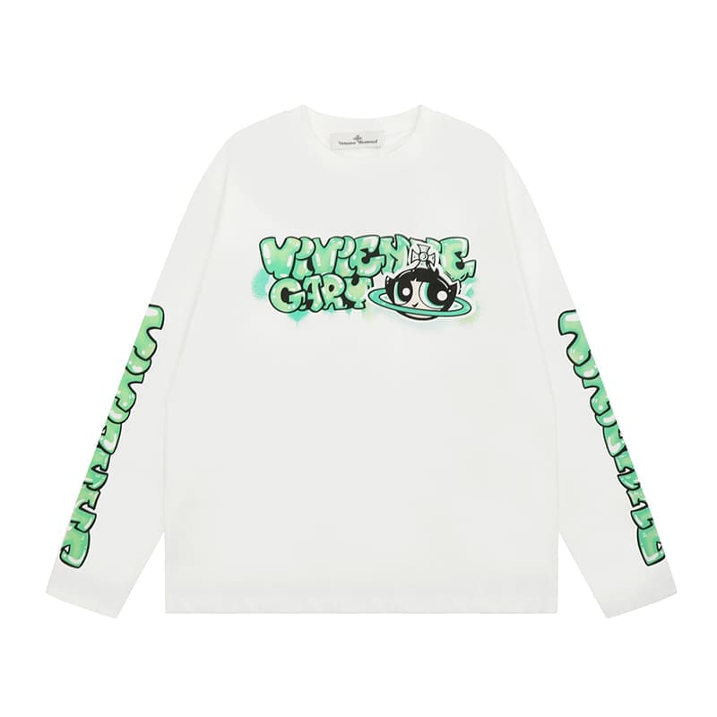 Vivienne Westwood Splash-Ink Embroidered Long Sleeve T-Shirt for Men and Women