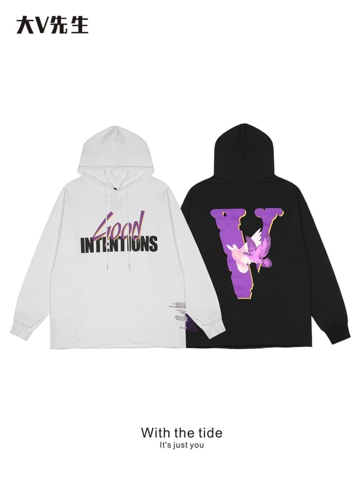 VLONE Large V Hooded Sweater Retro Pullover for Men and Women