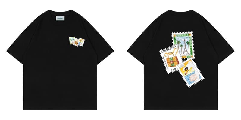 Casablanca Retro Hip Hop Stamp Print T-Shirt for Men and Women