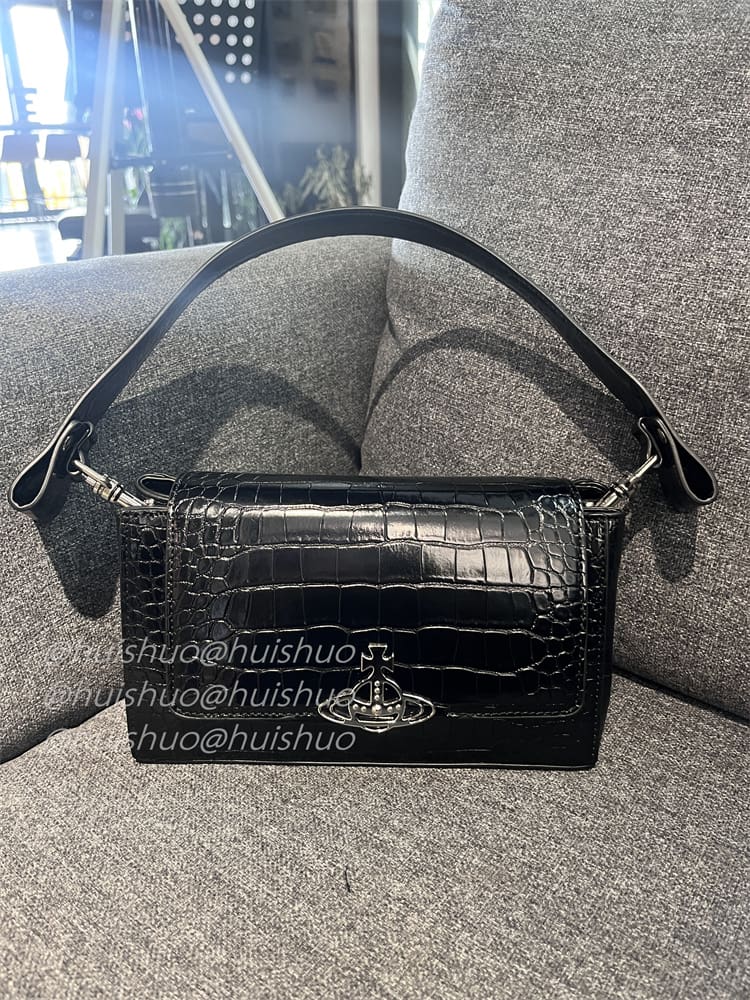 Vivienne Westwood Crocodile Pattern Baguette Shoulder Bag Saturn Chain Design