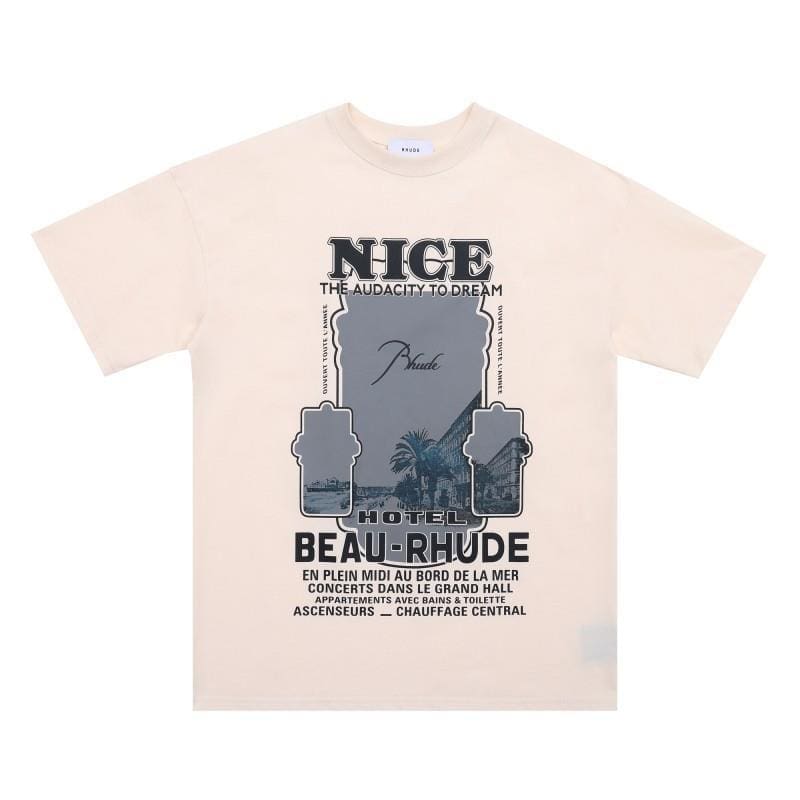 High Street Loose Oversized American Fashion Brand RHUDE Printed Short Sleeve T-Shirt for Couples
