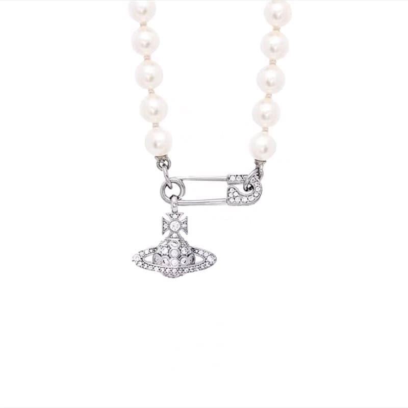 Vivienne Westwood Saturn Pin Pearl Necklace for Women Luxury Clavicle Chain