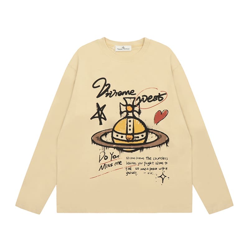 Vivienne Westwood Splash-Ink Embroidered Long Sleeve T-Shirt for Men and Women