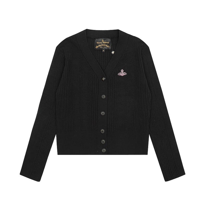 Vivienne Westwood Short V-Neck Embroidered Cardigan Sweater for Women